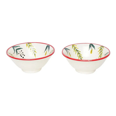 Handpainted Bird Print Ceramic Bowl Serving Set 2 Amalfiee_Ceramics