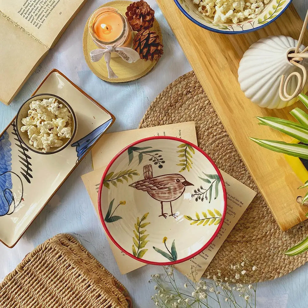 Handpainted Snack Bowl and Ceramic Serving Tray Breakfast Set of 3 pcs Amalfiee_Ceramics