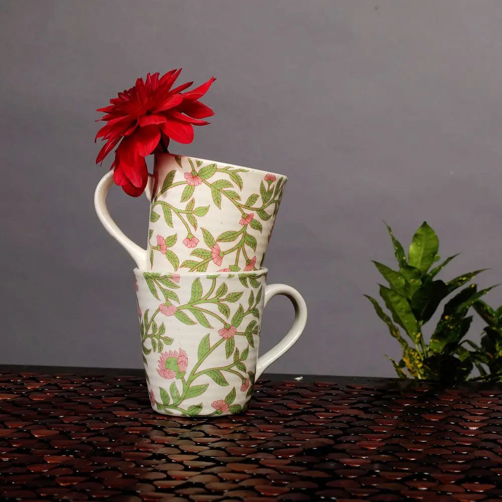 Kamal Print Floral Ceramic Mug Set of 2 Amalfiee_Ceramics