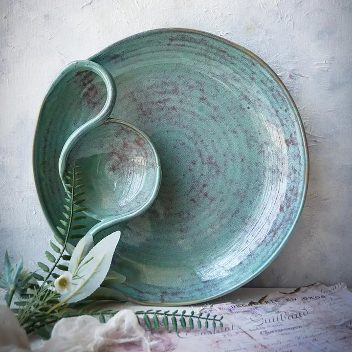 Komal 11" Ceramic Chip &amp; Dip Platter Amalfiee_Ceramics