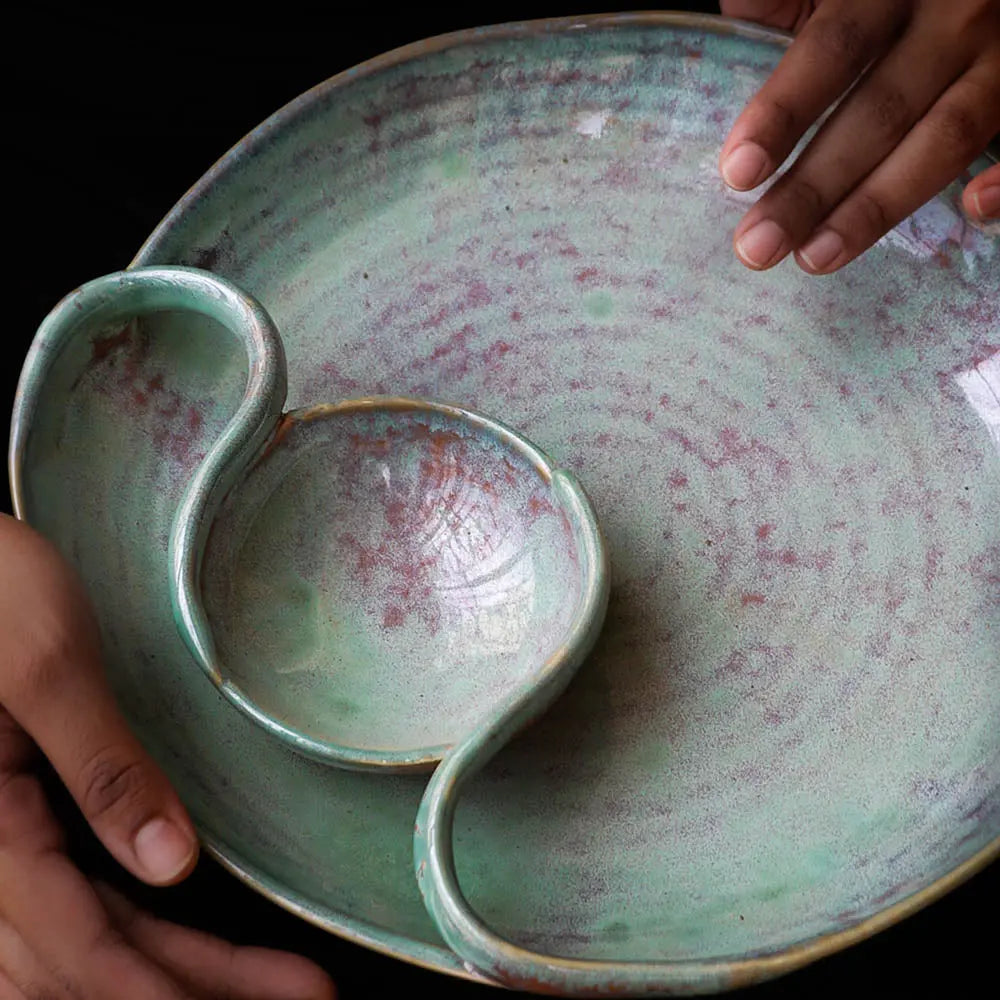 Komal 11" Ceramic Chip &amp; Dip Platter Amalfiee_Ceramics