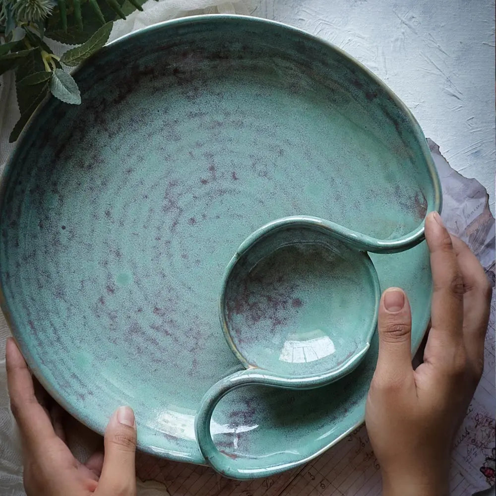 Komal 11" Ceramic Chip &amp; Dip Platter Amalfiee_Ceramics