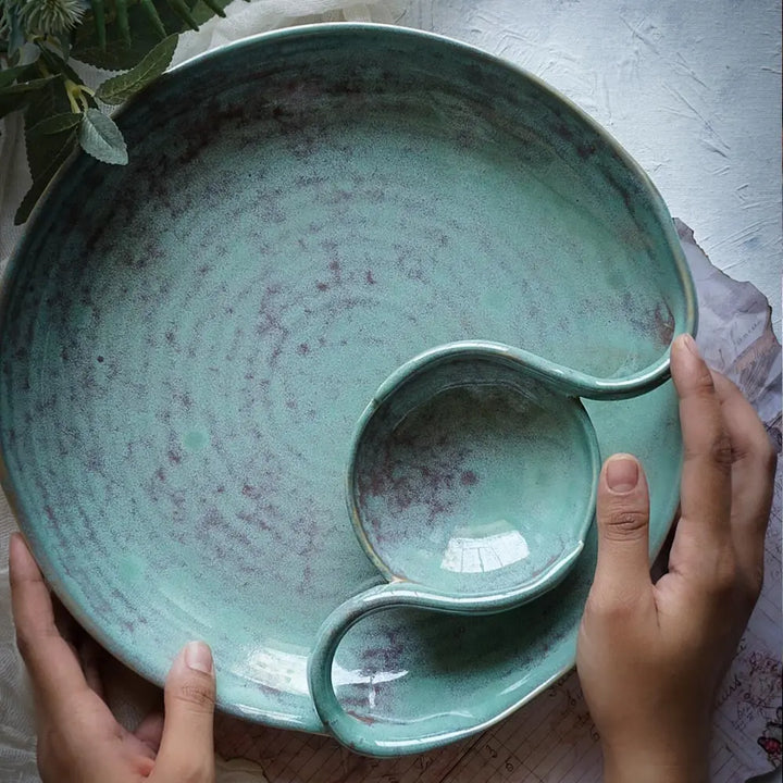 Komal 11" Ceramic Chip &amp; Dip Platter Amalfiee_Ceramics