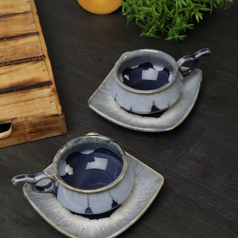 Mher-o-Maah indigo and power blue Ceramic cup and saucer set of 4 Amalfiee_Ceramics