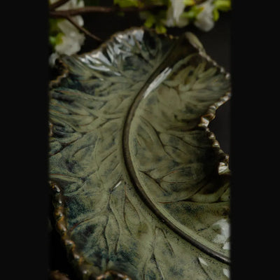 Navhara 10" Astonishing Abstract Ceramic Leaf Platter Amalfiee_Ceramics