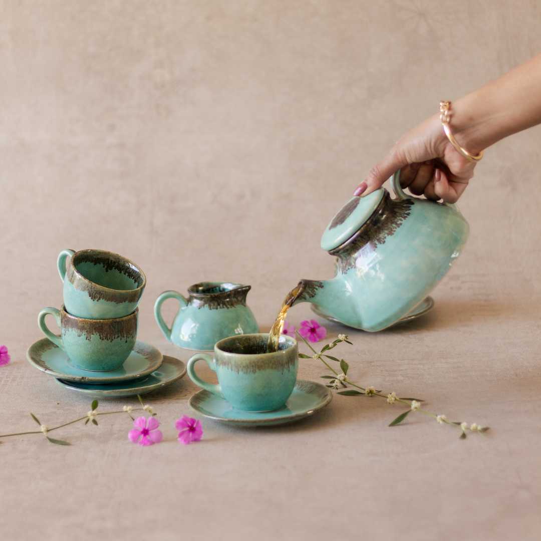 Peppermint Lavish Ceramic Tea Set of 15 Pieces Amalfiee Ceramics