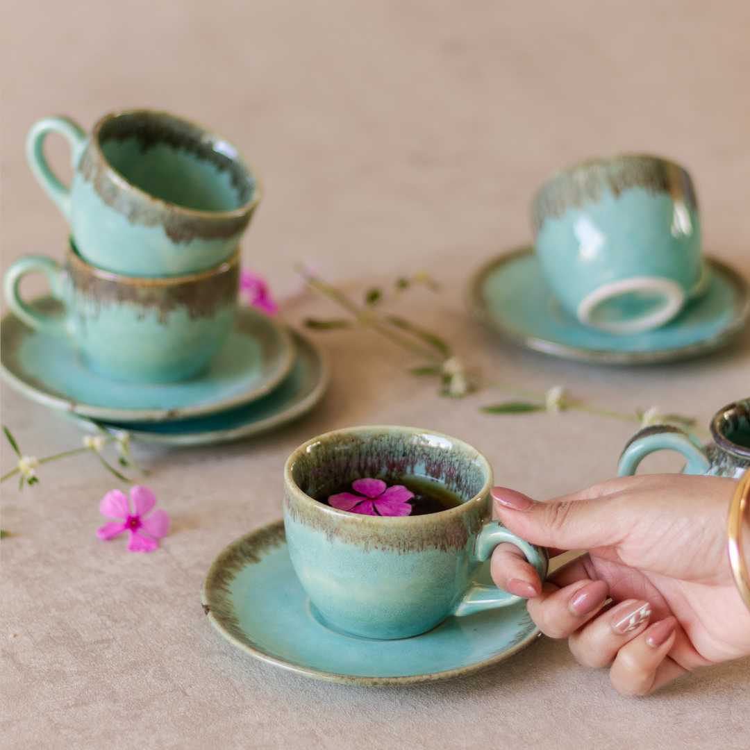Peppermint Lavish Ceramic Tea Set of 15 Pieces Amalfiee Ceramics