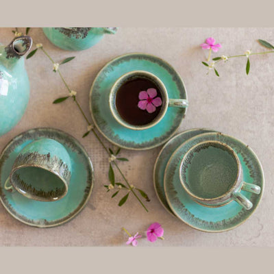 Peppermint Lavish Ceramic Tea Set of 15 Pieces Amalfiee Ceramics