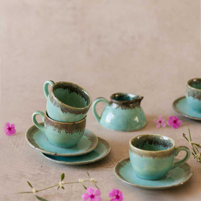 Peppermint Lavish Ceramic Tea Set of 15 Pieces Amalfiee Ceramics