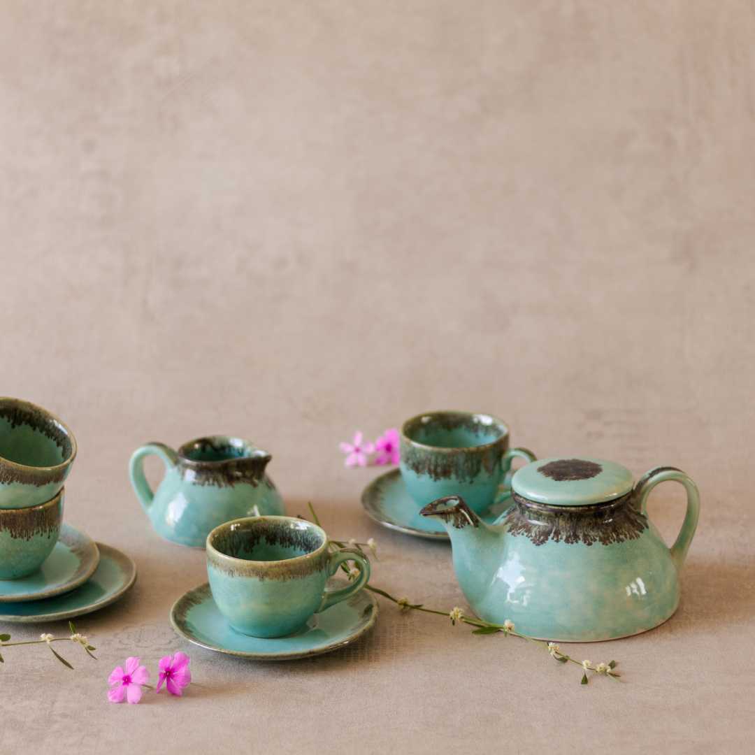 Peppermint Lavish Ceramic Tea Set of 15 Pieces Amalfiee Ceramics