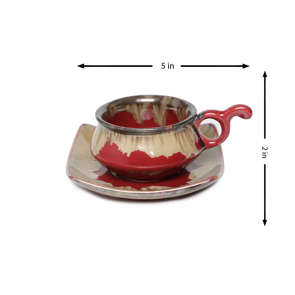 Raajsi Mher-o-Maah Red and Beige Ceramic cup and saucer Amalfiee_Ceramics