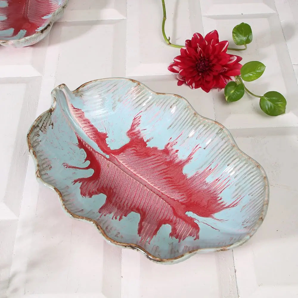Rouge 9" Ceramic Serving Leaf Platter Bowl Amalfiee_Ceramics