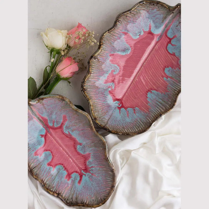 Rouge 9" Ceramic Serving Leaf Platter Bowl Set of 2 Amalfiee Ceramics