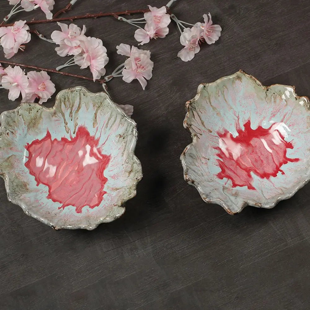 Rouge Leaf Ceramic Serving Bowl Set of 2 Amalfiee_Ceramics