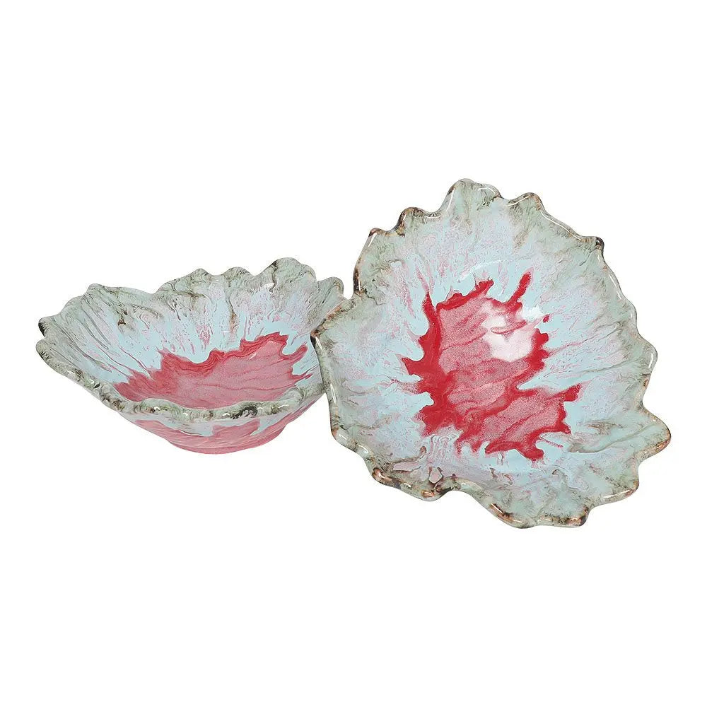 Rouge Leaf Ceramic Serving Bowl Set of 2 Amalfiee_Ceramics