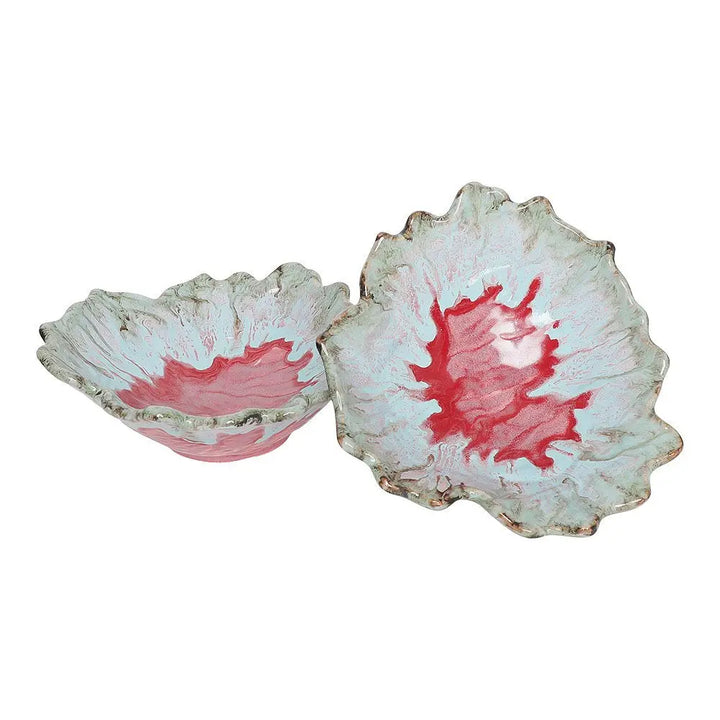 Rouge Leaf Ceramic Serving Bowl Set of 2 Amalfiee_Ceramics