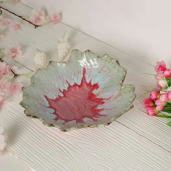 Rouge Leaf Ceramic Serving Bowl Set of 2 Amalfiee_Ceramics