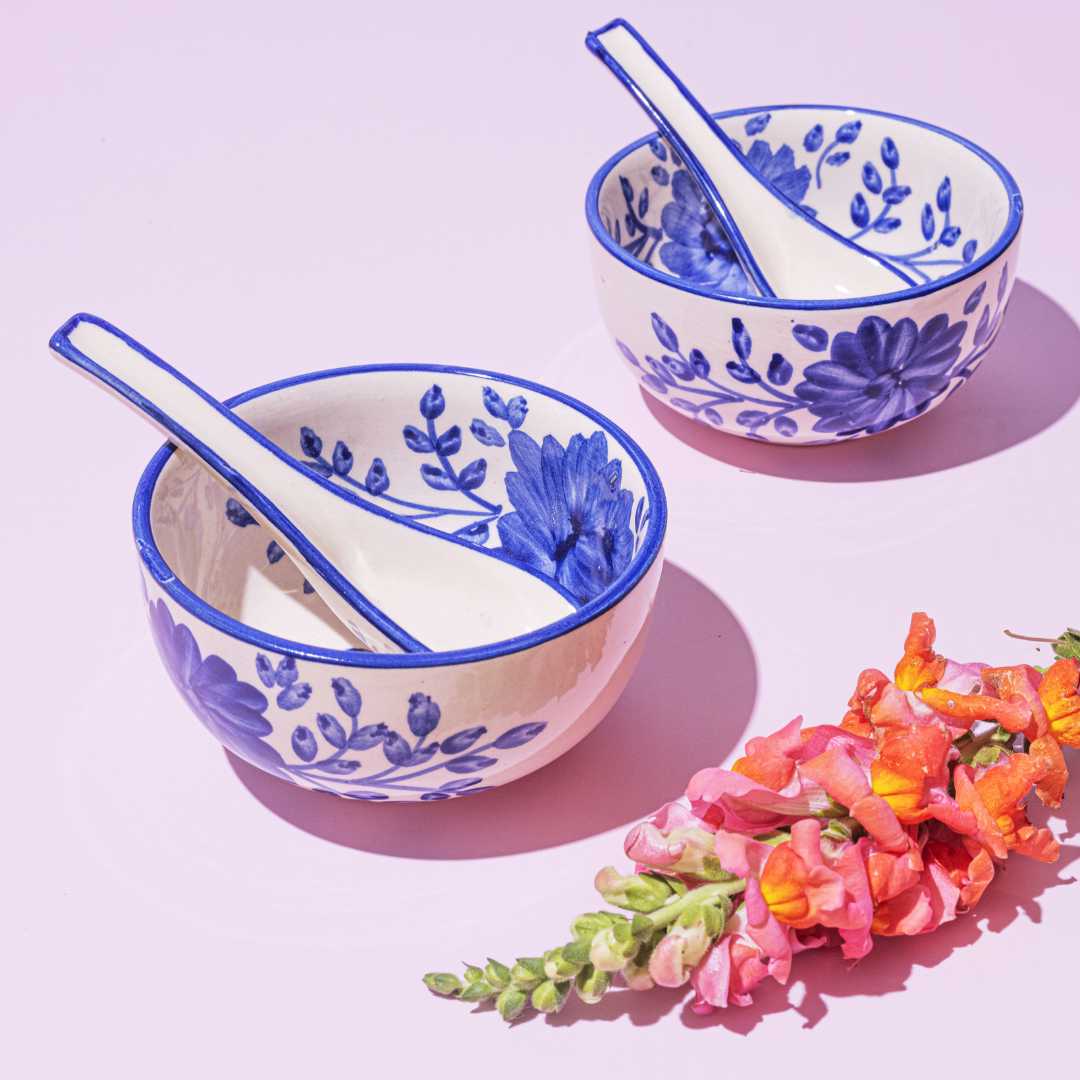 Sanaah Ceramic Serving Bowl Set with Spoons Amalfiee Ceramics