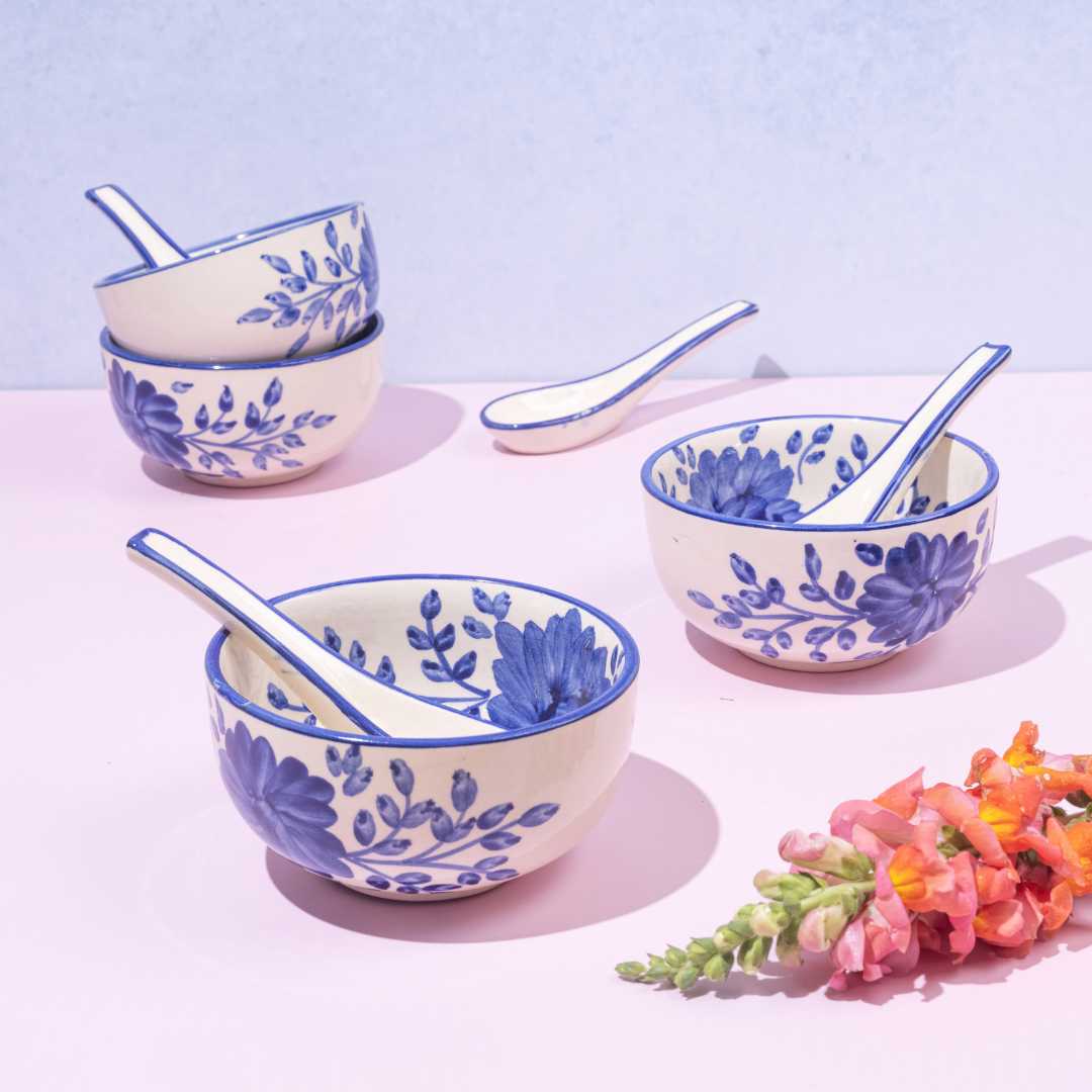 Sanaah Ceramic Soup Bowls with Spoons set of 6 Amalfiee Ceramics