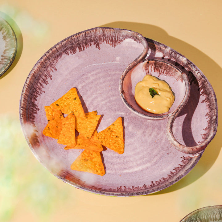 Sarvottam Round Ceramics Chip &amp; Dip Platter Amalfiee Ceramics