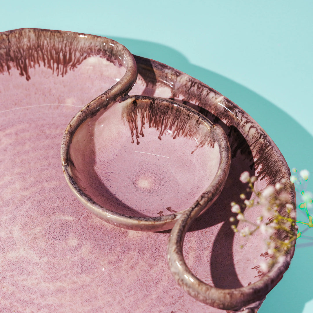 Sarvottam Round Ceramics Chip &amp; Dip Platter Amalfiee Ceramics