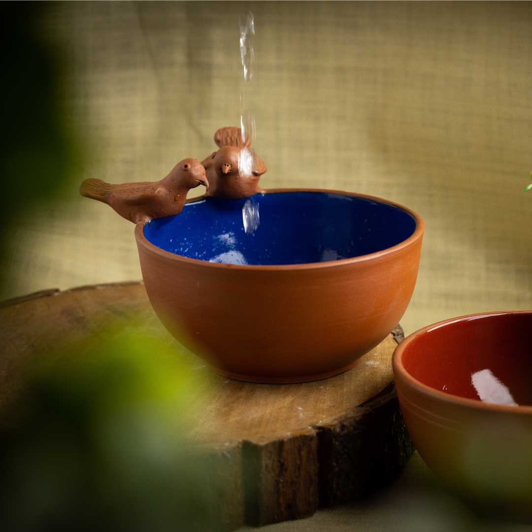 Terracotta Blue Bird Bowl Amalfiee Ceramics