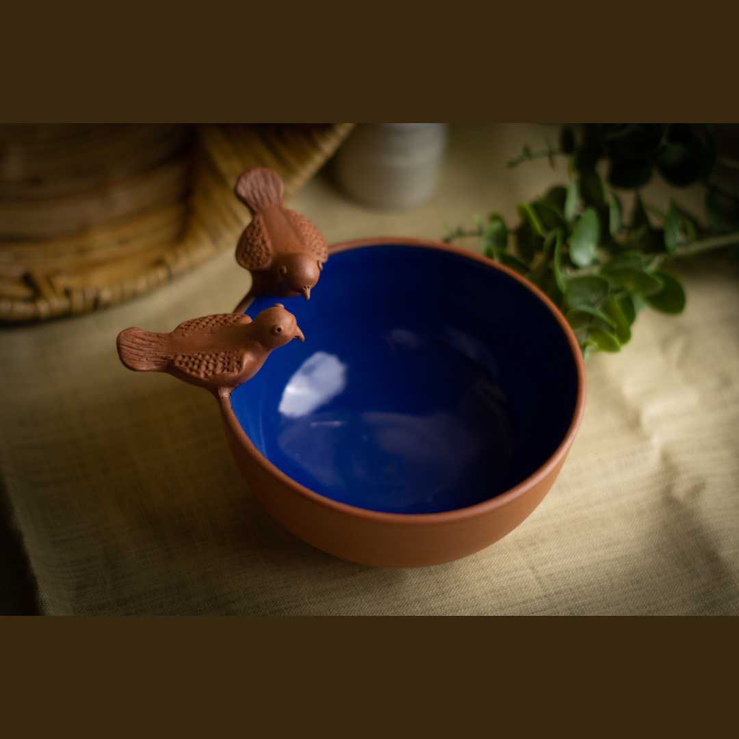 Terracotta Blue Bird Bowl Amalfiee Ceramics