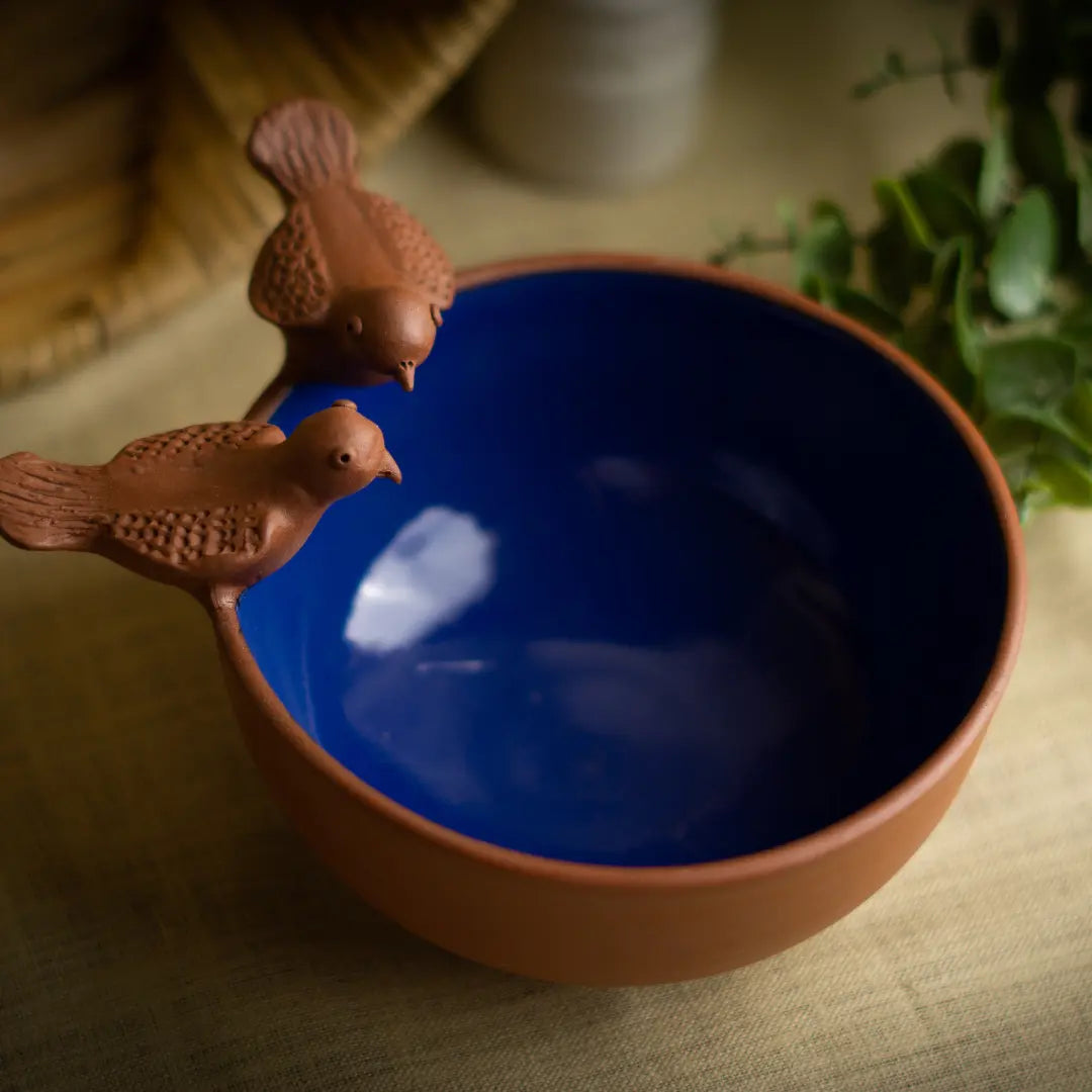 Terracotta Blue Bird Bowl Amalfiee Ceramics