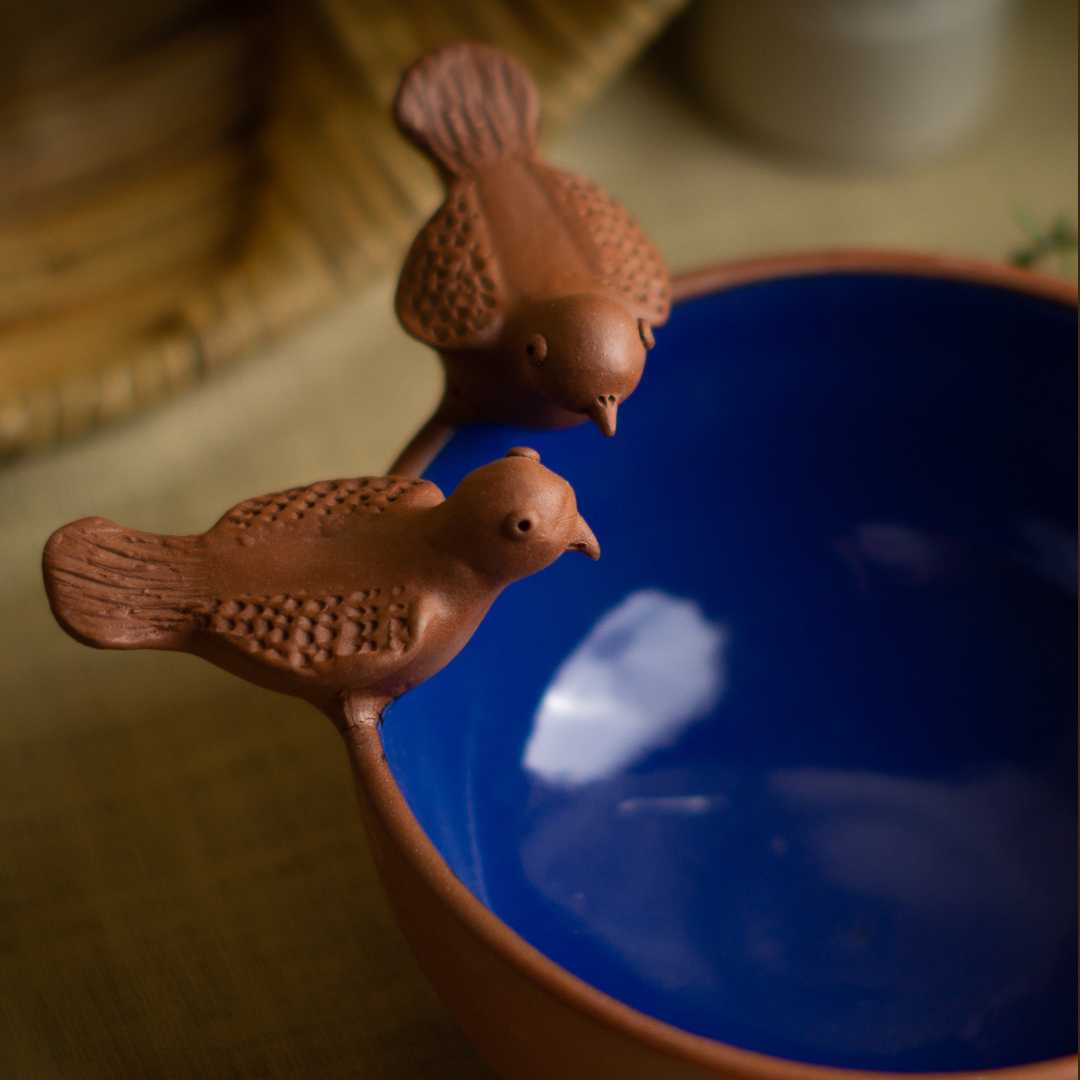 Terracotta Blue Bird Bowl Amalfiee Ceramics