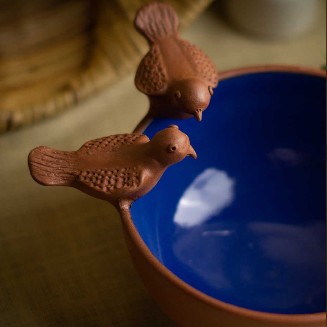Terracotta Blue Bird Bowl Amalfiee Ceramics