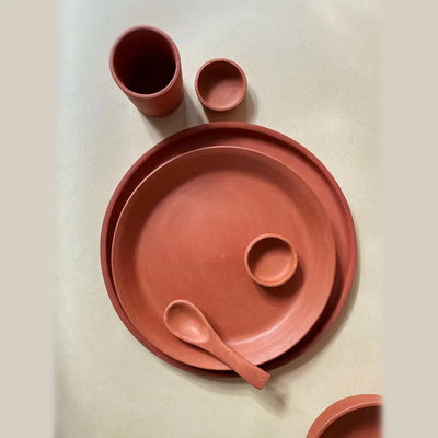 Terracotta Dinner Set for 1 ( Dinner Plate, Salad Plate, Bowls, Glasses and Spoon) Amalfiee_Ceramics