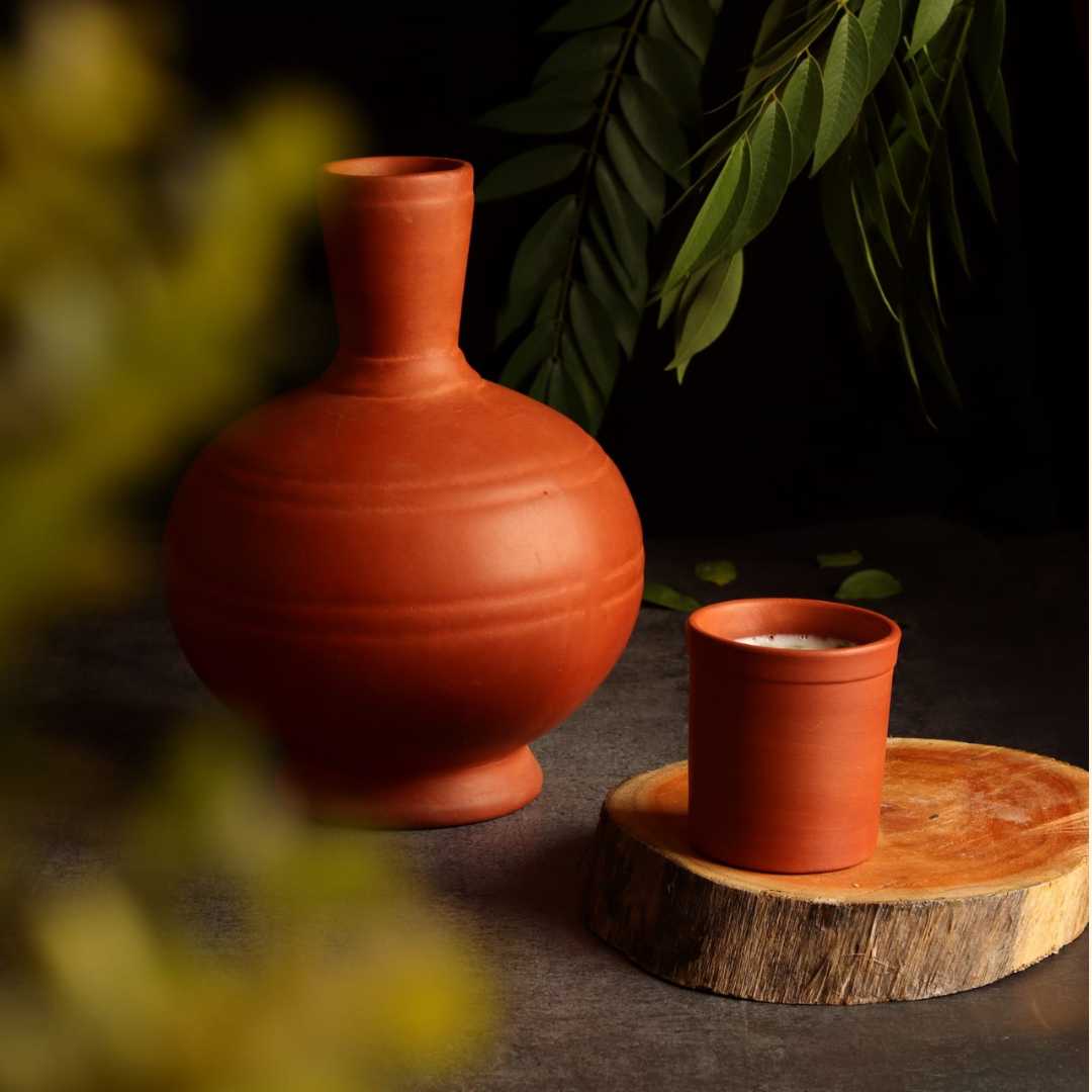 Terracotta traditional Matka with Glass Amalfiee Ceramics