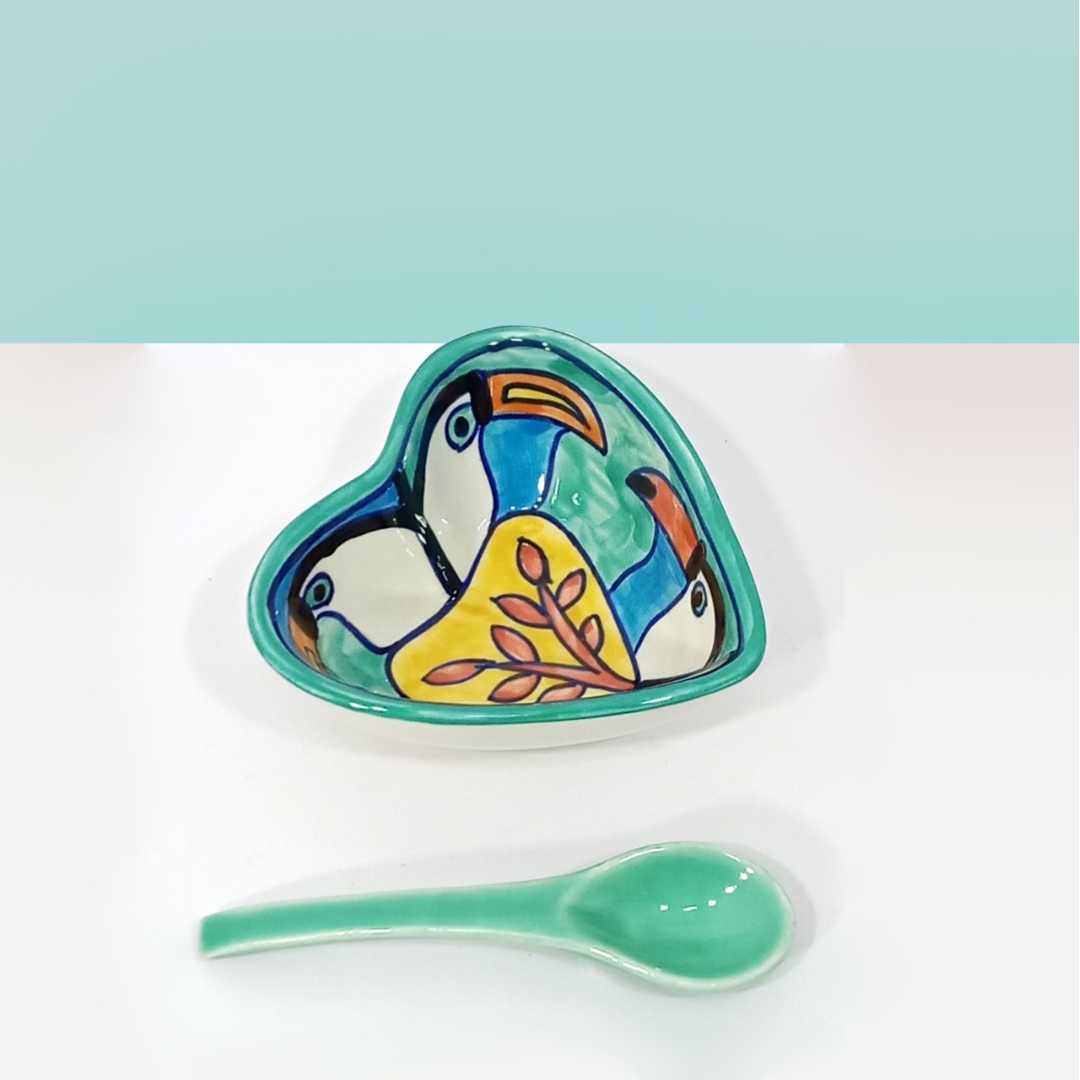 Tropical Bay Heart Ceramic Bowl with Spoon Amalfiee Ceramics