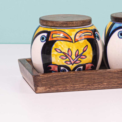 Tropical Bay Wooden Ceramic Tray and Circular Jar Set Amalfiee Ceramics