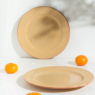 Utkarisht Ceramic Dinner Plates with Golden Rimmed Edges Set of 2 Amalfiee_Ceramics